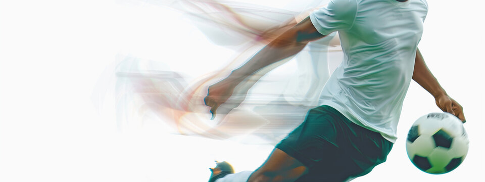 The thrill of the game: a soccer player in action embodies the intensity and excitement on the field. White background. Copy space.