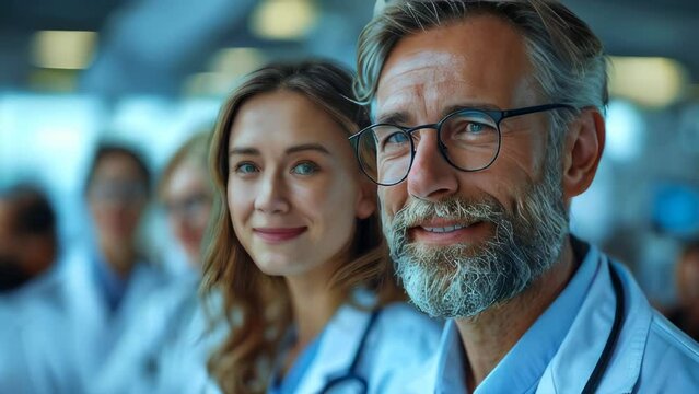 Team of professional doctors in a hospital or medical clinic. Highly qualified medical personnel in a healthcare institution