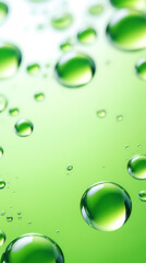 Water droplets on green background, cosmetic moisturizing solution concept illustration