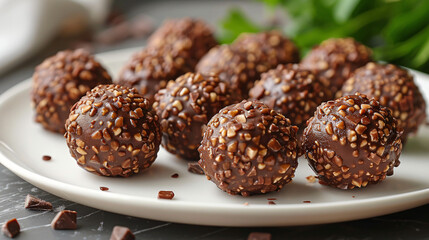 Chocolate ball snacks on a white plate
