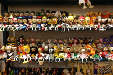 Traditional wooden dolls of various characters