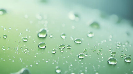 Water droplets on green background, cosmetic moisturizing solution concept illustration