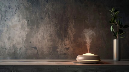 aromatherapy diffuser with sleek design, emitting a soft mist against a minimalist background - obrazy, fototapety, plakaty