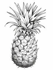 Sketch of Pineapple coloring page illustration with white space around. Black and white sketch on white background.