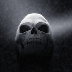 Creepy white skull in the rain - atmospheric shot