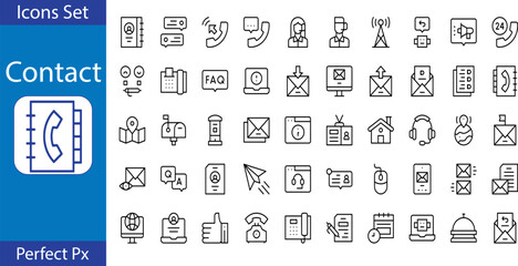 set of thin line contact icons vector.eps