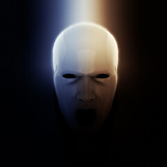 Uncanny white screaming face mask in a gloomy atmosphere - 3D Illustration