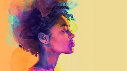 Artistic portrayal of a woman with a beautiful afro hairstyle. Perfect for beauty and diversity concepts