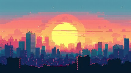 pixel art gradient, blocky and retro, 8-bit nostalgia