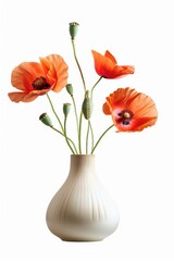 A white vase filled with vibrant orange flowers. Perfect for home decor or floral arrangements