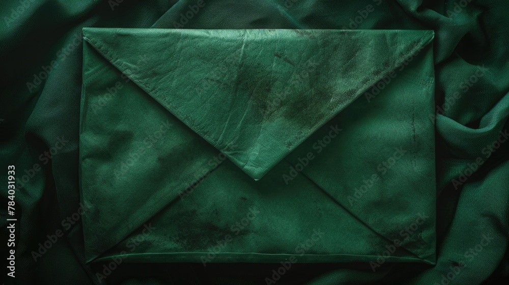 Poster a green envelope placed on a green cloth, suitable for various concepts