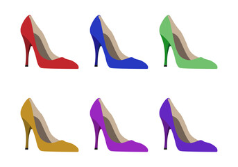 Hoja de iconos de zapatos de tacón de varios colores. 