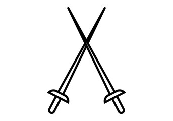 Icono negro de dos espadas de esgrima. 
