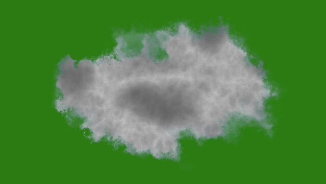 Animated illustration of thunderclouds on a green background, 3D render.