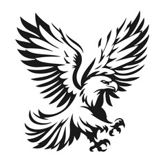 A large wild bird eagle flies with outstretched wings. Vector drawing linear sketch isolated on white background.
