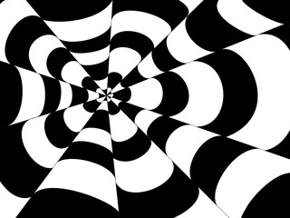 Mesmerizing black and white optical illusion with a spiral pattern creating a sense of movement and depth. Perfect for modern and retro designs, websites, and print projects.