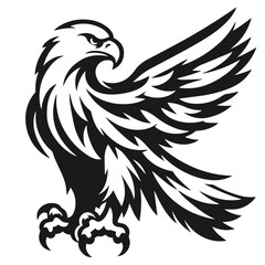 A large wild bird eagle flies with outstretched wings. Vector drawing linear sketch isolated on white background.
