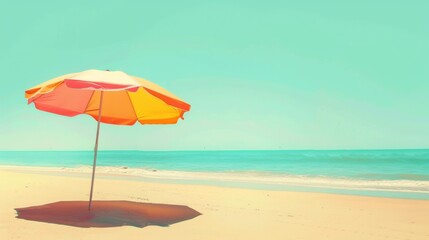 Fototapeta na wymiar Illustration od beach with orange umbrella 