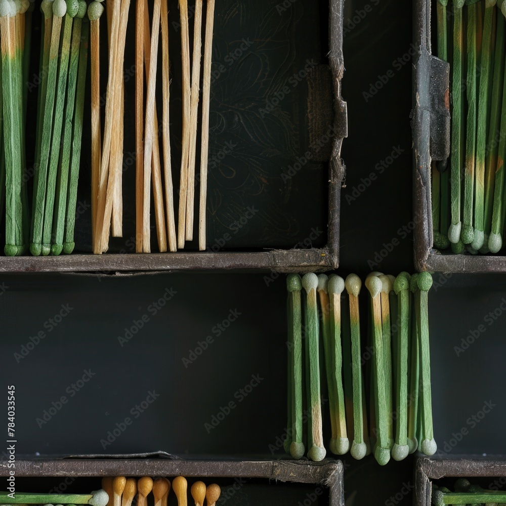 Poster a variety of different colored sticks displayed on a shelf. ideal for educational or artistic projec