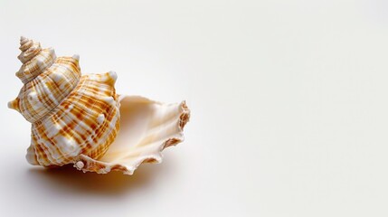 Obraz premium Close up of a shell on a white background. Suitable for beach-themed designs