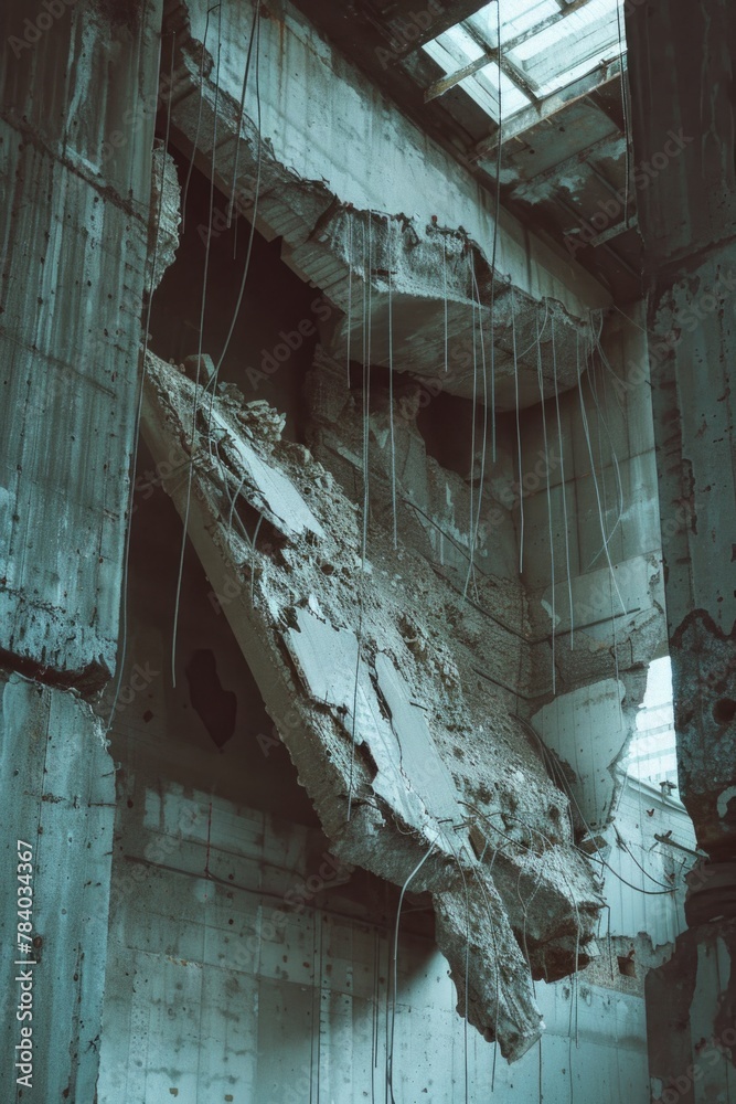 Poster A picture of a building with a visible structure inside. Suitable for architectural and construction concepts