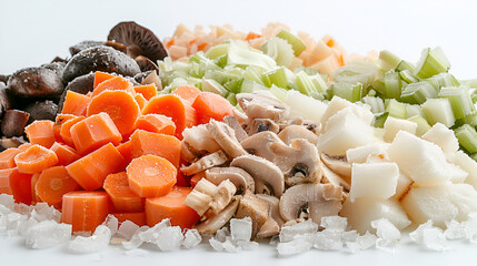 A pile of frozen mixture of sliced champignons diced - obrazy, fototapety, plakaty