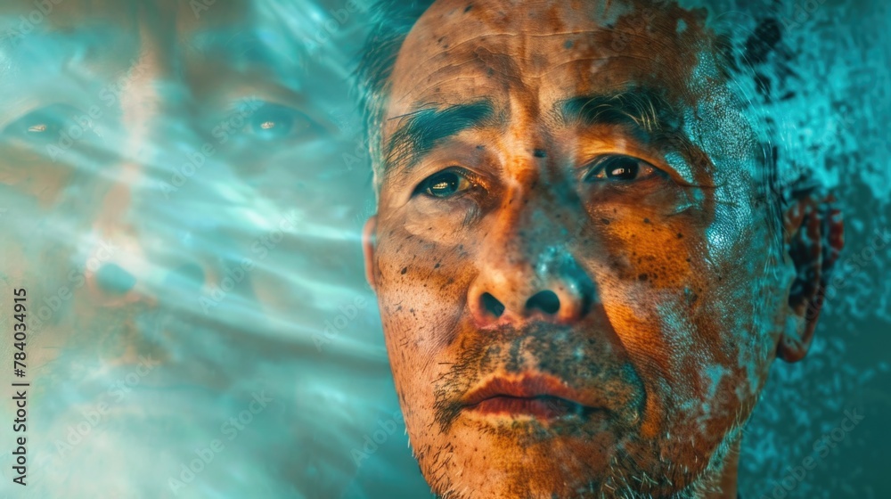 Poster Close up of a man looking directly at the camera. Suitable for business and communication concepts