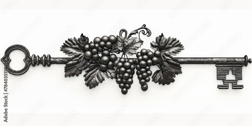 Poster metal key with a decorative grape design. suitable for wine-related themes
