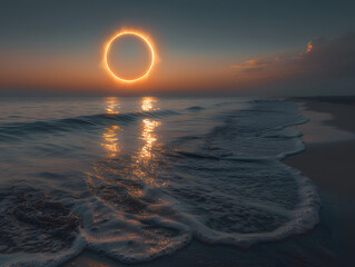 Sunshiny circle over the ocean .  - obrazy, fototapety, plakaty
