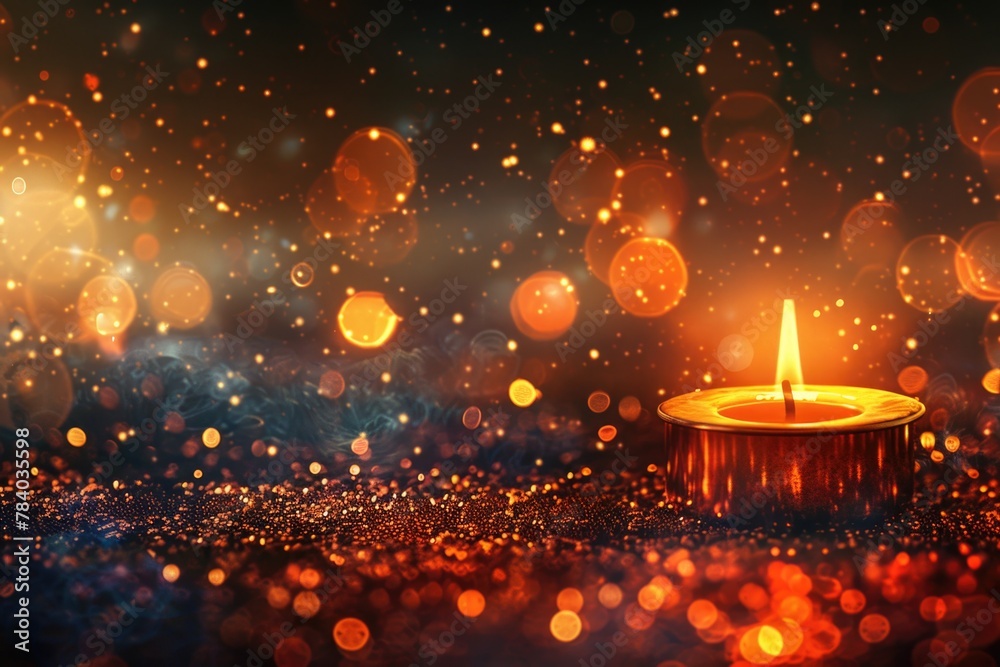 Poster A simple image of a lit candle on a table. Suitable for various uses