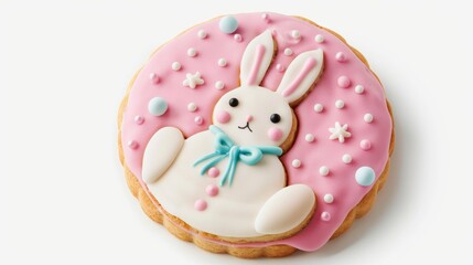 A decorated doughnut with a cute bunny on top. Perfect for Easter-themed designs