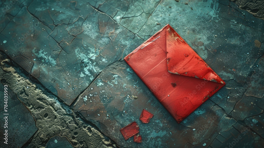 Poster a red envelope sitting on a dirty floor. suitable for various concepts