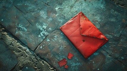 A red envelope sitting on a dirty floor. Suitable for various concepts