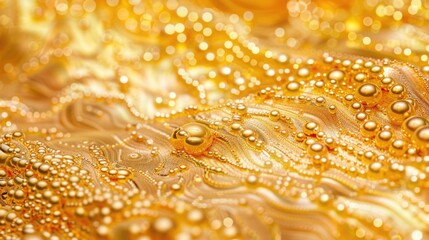 Detailed shot of gold cloth with pearl embellishments, ideal for luxury and fashion concepts