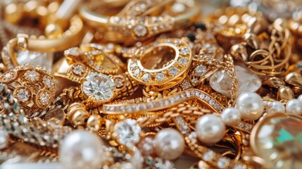 A pile of gold rings and other precious jewels. Perfect for luxury and jewelry concepts