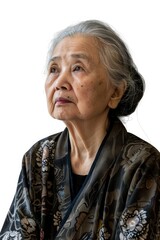 Portrait of an older woman with grey hair and a scarf. Suitable for lifestyle and senior care concepts