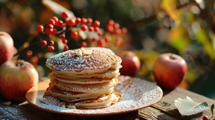 Delicious stack of pancakes on a plate, perfect for breakfast concept - obrazy, fototapety, plakaty