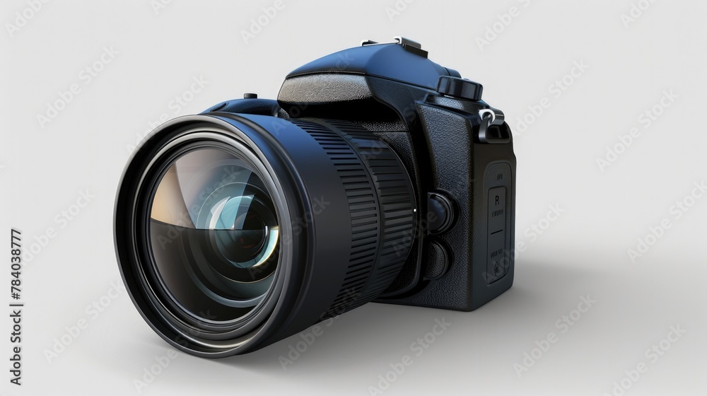 Poster a camera with a lens attached, perfect for photography projects
