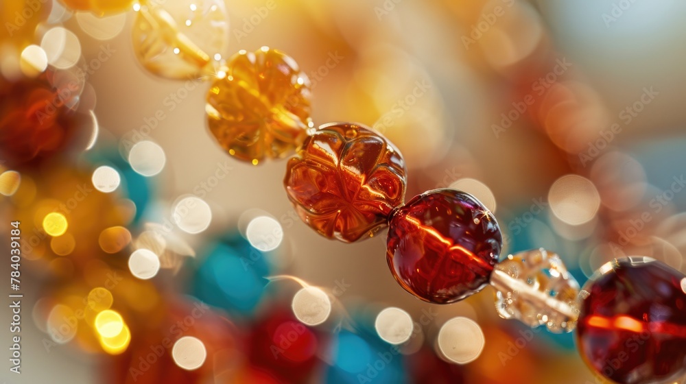 Poster Close-up of a string of beads with glowing lights in the background. Perfect for adding a touch of elegance to any design project