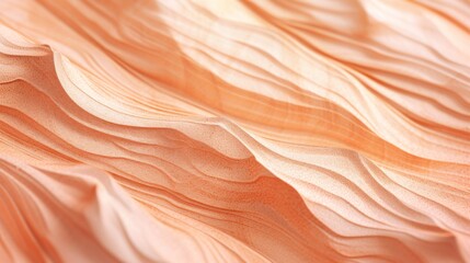 Fototapeta premium Peach fuzz pantone color of year 2024 stylish for presentation. Abstract portrayal of wavy fabric lines, creating an illusion of movement. Play between light and shadow enhances visual appeal.