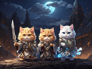 Beautiful 3d anime style art with fantasy cats in armor