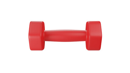 Red rubberized dumbbell isolated on transparent and white background. Sport concept. 3D render