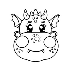Kawaii outline sweet dragon for kids on white isolated background. Doodle cute vector illustration. Print card, postcard or textile for children