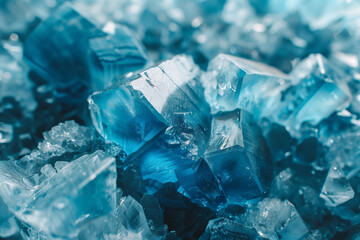 Blue ice crystals in close-up view nature wallpaper background