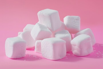 A pile of marshmallows on a pink background. Ideal for food or dessert concept