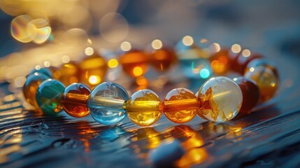 A detailed view of a bracelet made of glass beads. Ideal for jewelry designers or fashion bloggers