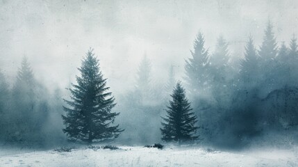 Snow-covered trees in a winter landscape, suitable for seasonal designs - obrazy, fototapety, plakaty