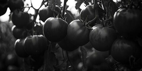 Ripe tomatoes hanging from a tree, perfect for farm or food concept