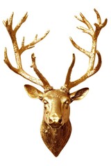 A close up of a gold deer head on a white background. Perfect for holiday decorations