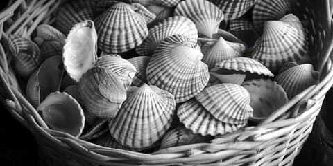 A basket full of shells on a table, suitable for home decor - Powered by Adobe